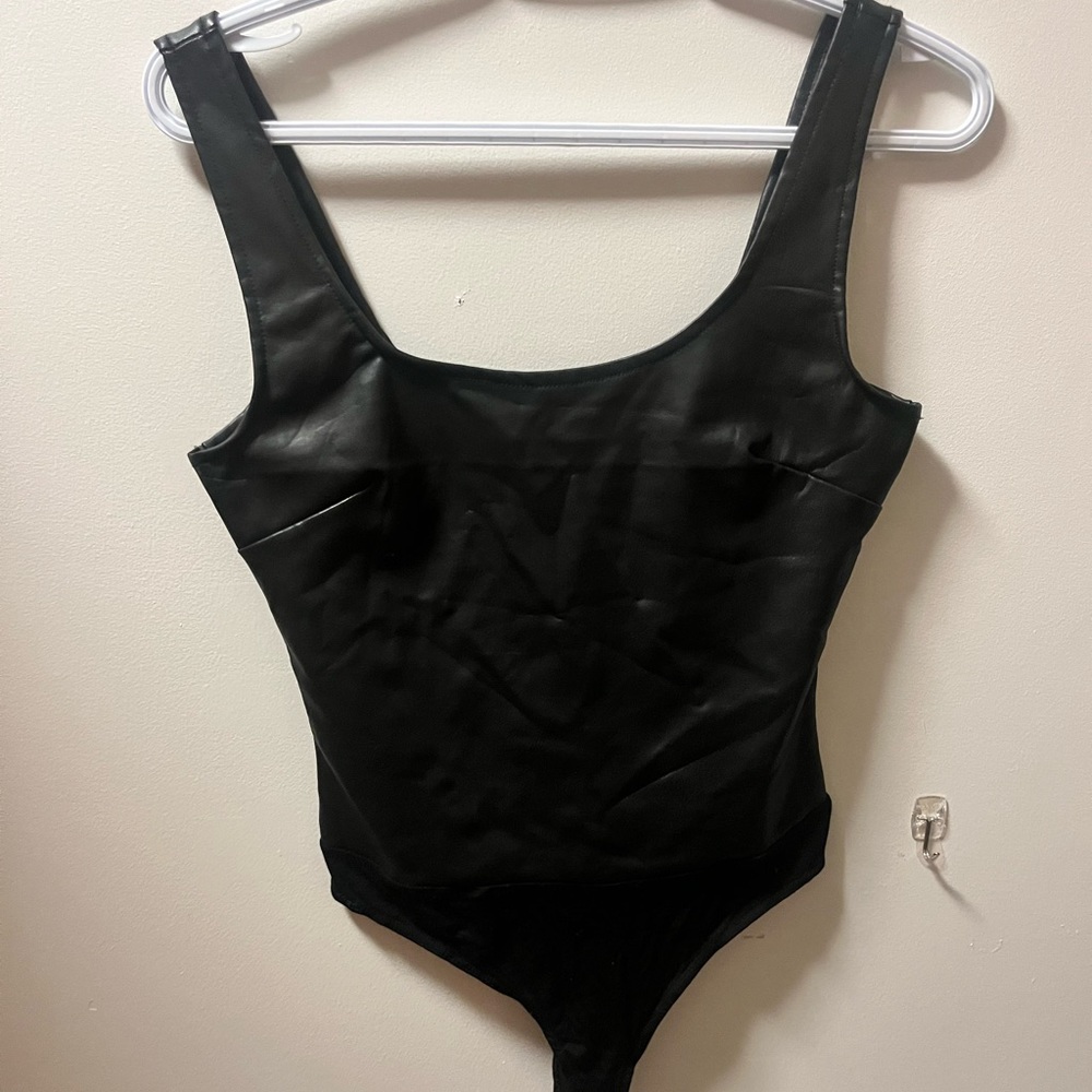 Leather tank top bodysuit
